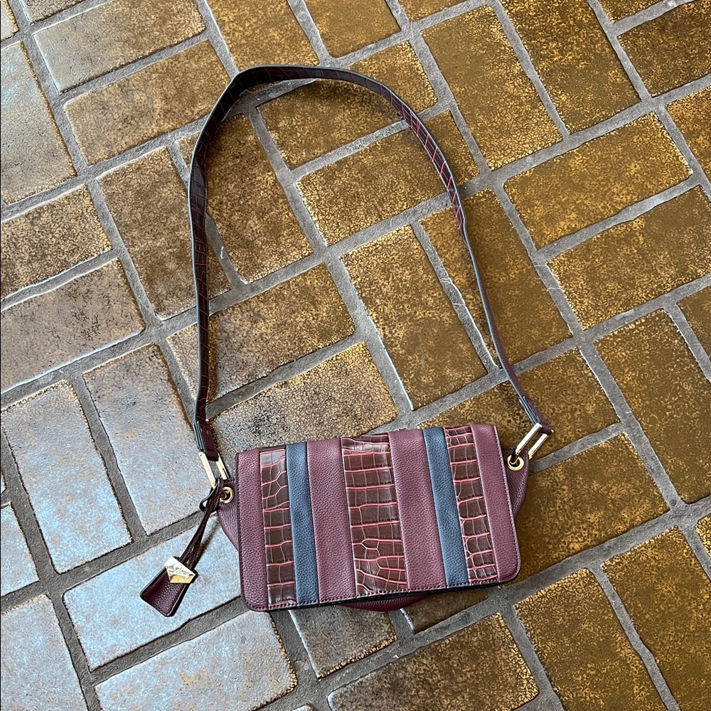Sammy Aubrey Burgundy & Navy Faux Leather Crocodile Accent Shoulder Bag